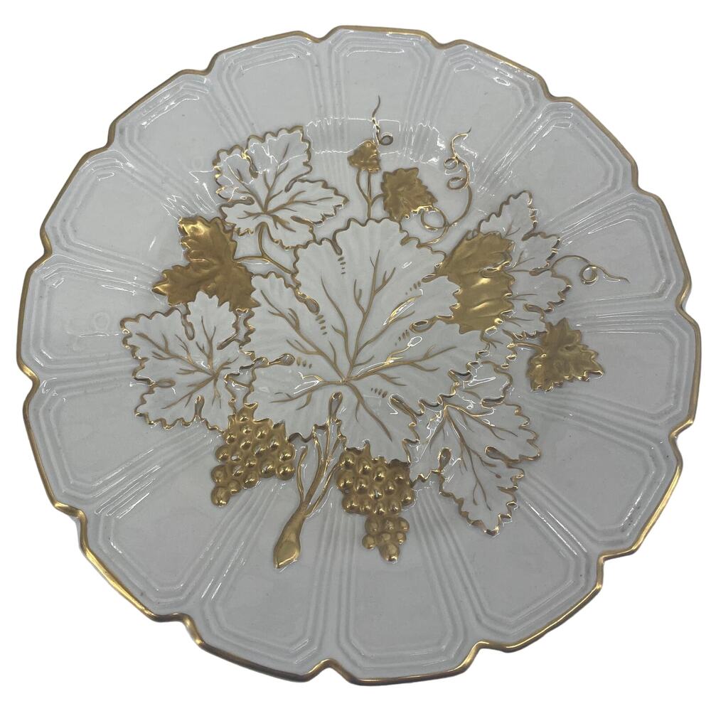 Vintage Gold leaf grape white plate dish decor made in Italy